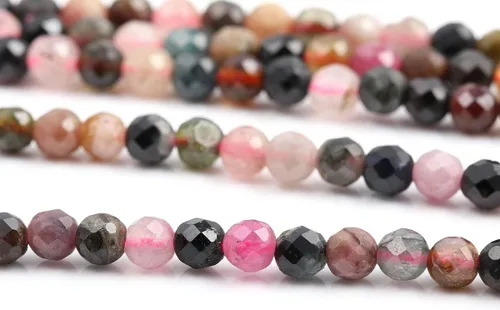 Vista 2 de Cuentas de turmalina, cuentas sueltas facetadas de piedras naturales para hacer joyas, pulseras, collares, tamaño 0.138 in, 2 hebras por paquete