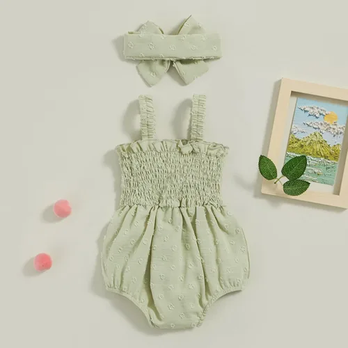 Vista 4 de Mameluco con estampado de margaritas y diadema con estampado de margaritas para bebé, mameluco floral, ropa de verano para bebés