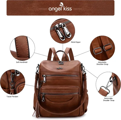 Vista 77 de Bolsos mochila monedero de piel sintética para mujer, bolsas con zíper, mochilas de hombro casuales