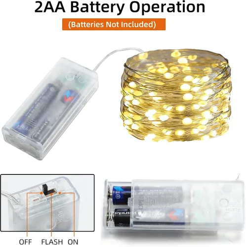 Vista 2 de 6 Piezas Luces de Hadas a Batería, Luces Centelleantes para Decoración de Árbol de Navidad, Luces de Cadena de 10 pies con 30 LEDs, Modos de Luz