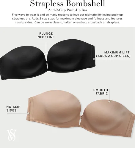 Vista 4 de Victoria's Secret Bombshell - Brasier push up sin tirantes para mujer (32A-38D)