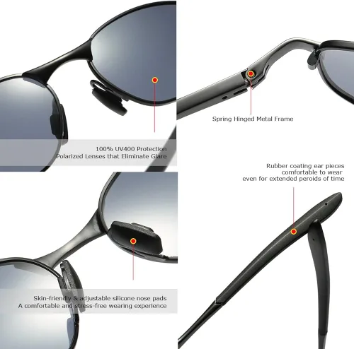Vista 5 de ZHILE Gafas de sol polarizadas de tamaño pequeño, marco de metal rectangular para hombres y mujeres, protección UV400