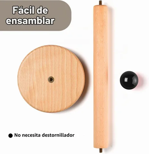 Vista 3 de Soporte para toallas de papel, soporte de rollo de cocina de madera (bola negra)
