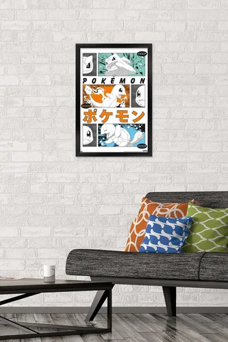 Vista 2 de Trends International Pokémon - Póster de pared de anime Trio, 22.4 pulgadas de largo x 14.7 pulgadas, versión enmarcada en negro Versión con marco