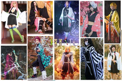 Vista 7 de Disfraces Demon Slayer Kamado Nezuko Tanjirou Agatsuma Zenitsu Tomioka Giyuu Japonés Anime Traje de Halloween con peluca