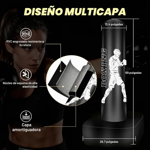 Vista 4 de Freestanding Punching Bag for Adults, 70" Heavy Bag Inflatable Boxing Bag, Boxing Equipment Bag with Stand, Kickboxing Bag for Training Gym MMA Muay