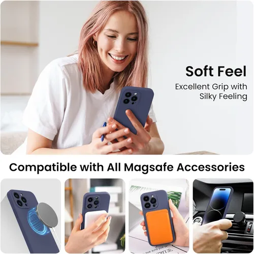 Vista 2 de Antlia Funda magnética diseñada para iPhone 14 Pro Max, [compatible con MagSafe] silicona [protección de cámara], forro interior de microfibra Azul