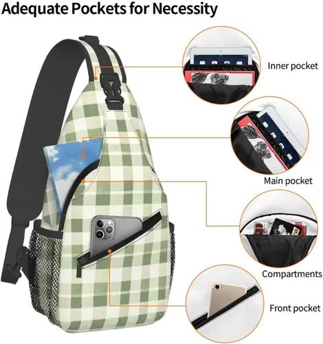 Vista 4 de Small Crossbody Bags for Women Men - Vintage Green Plaid Print Adjustable Shoulder Bag Fanny Packs Belt Sling Bag Crossbody Purses Backpack for