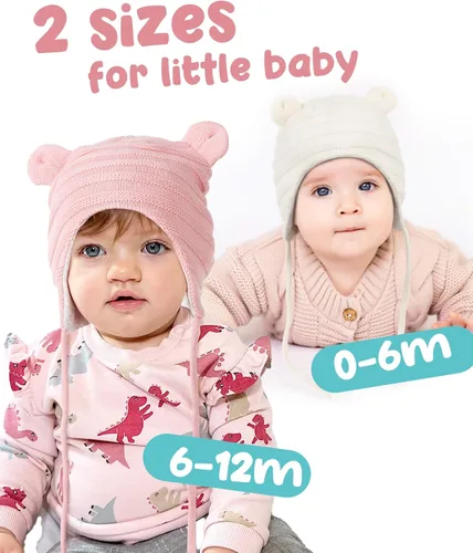 Vista 4 de FURTALK Gorro de invierno para bebé, con orejas de oso para niños y niñas, forro de algodón, gorro de punto