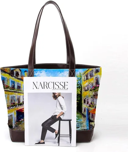 Vista 2 de Sunset - Bolsas grandes de lona de cuero para mujer, con asa superior, para hombro, hobo