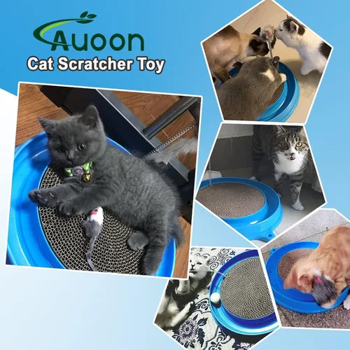 Vista 6 de AUOON Juguete Rascador para Gatos - Almohadilla Rascadora para Gatos con Pista de Pelota de Juguete para Gatos y Juguete de Ratón de Peluche