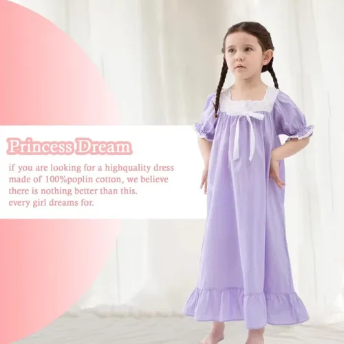 Vista 2 de Camisones para niñas, vestidos de pijama de princesa de algodón, ropa de dormir vintage suave (niños pequeños, niños)