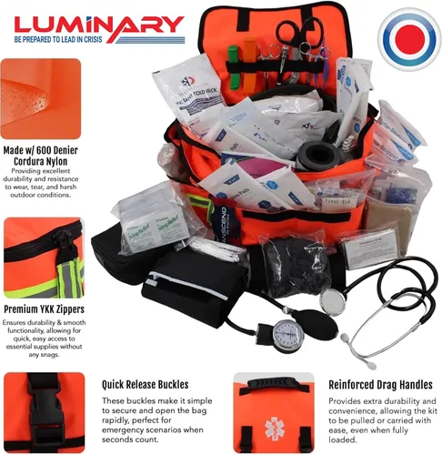 Vista 3 de Luminary Trauma Bag Stocked Medium Modular Reflective EMS-EMT Medic Bug Out Bag Kit de primeros auxilios para profesionales del hogar primeros