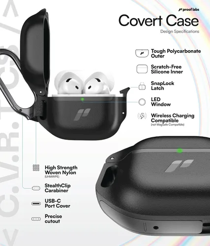 Vista 6 de Proof Labs Funda para AirPods 4 con candado, funda resistente para AirPods de 4ª generación con mosquetón, protección resistente y carcasa