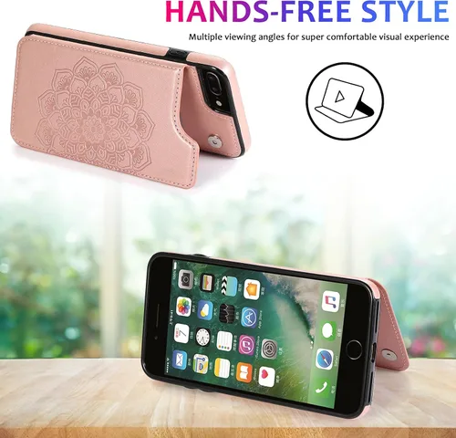 Vista 5 de Asuwish Compatible con iPhone 7plus 8plus 7/8 Plus con funda y protector de pantalla de vidrio templado, ranura para tarjeta celular, soporte