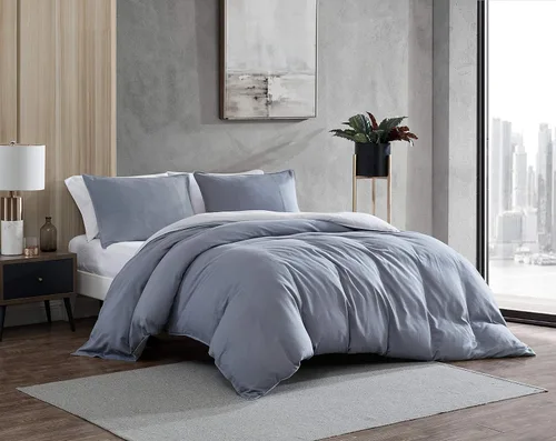 Vista 2 de Kenneth Cole New York - Juego de funda de edredón tamaño Queen, ropa de cama reversible de algodón con fundas a juego, decoración del hogar