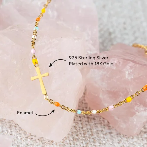 Vista 5 de STORYJEWELLERY Regalos religiosos y cristianos para mujeres, brazaletes con cruz, para bautismo, confirmación y Pascua, regalos para dar aliento a