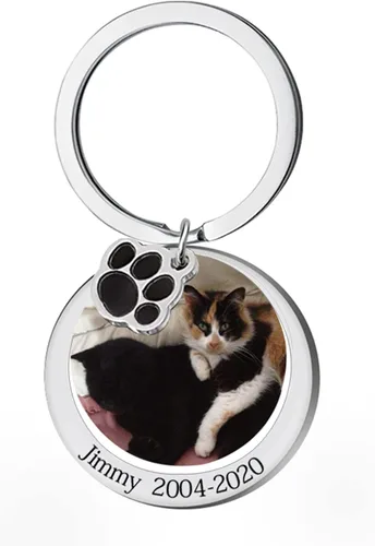 Vista 4 de Eletizy Llavero personalizado con foto de mascotas, llavero grabado con etiqueta de perro con estampado de huellas de huellas de animales, amante