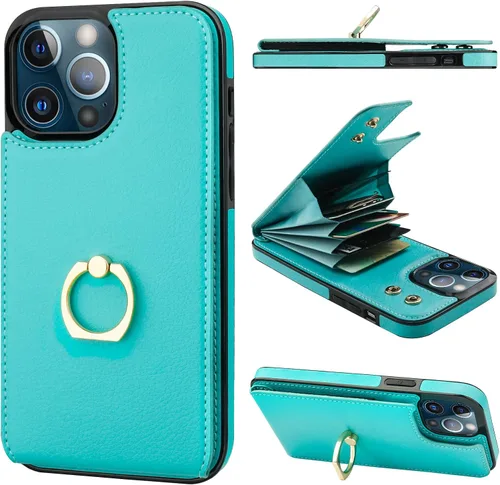 Vista 10 de Folosu Funda compatible con iPhone 13 Pro Max con soporte para tarjetas, rotación de 360°, soporte de anillo de dedo con función atril, protección