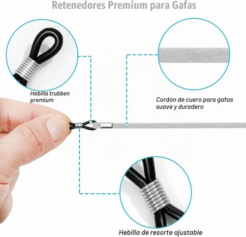 Vista 3 de VOOGLASS Correa para lentes (6 unidades) para gafas deportivas, cordón ajustable para lentes de sol, soporte para el cuello, retenedor de cordón 6