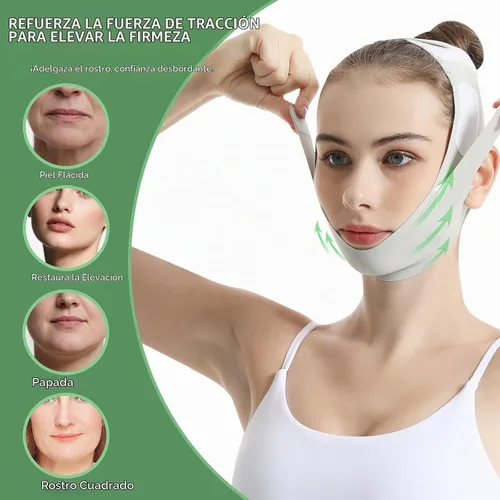 Vista 3 de Cinturón de elevación facial reutilizable, máscara de elevación de línea en V con correa para la barbilla para dormir, ejercitador de mandíbula