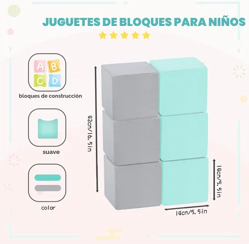 Vista 3 de TRENDBOX 6 bloques de espuma para niños pequeños, cubos de espuma suave de 5.5 pulgadas con funda lavable desmontable, bloques de juego suaves