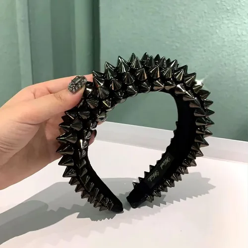 Vista 7 de 1 yarda Coser en Spike Stud Remache de espalda plana Punk Rock Trim Cinta de malla Artesanía (negro)