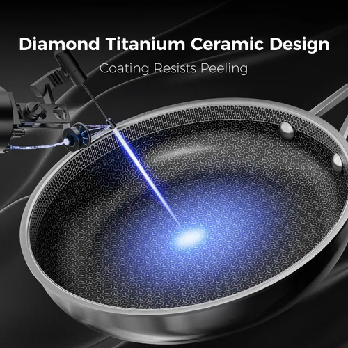 Vista 7 de Sartén antiadherente de 8 pulgadas, sartén de acero inoxidable híbrido Diamond-Titan de cerámica, sartén con mango que se mantiene fresco, libre