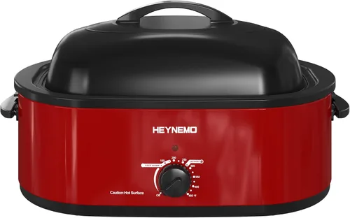 Vista 14 de Horno tostador de 18 cuartos de galón con tapa de autohilvanado, horno eléctrico de pavo de acero inoxidable de 1450W con asas de tacto frío, Negro