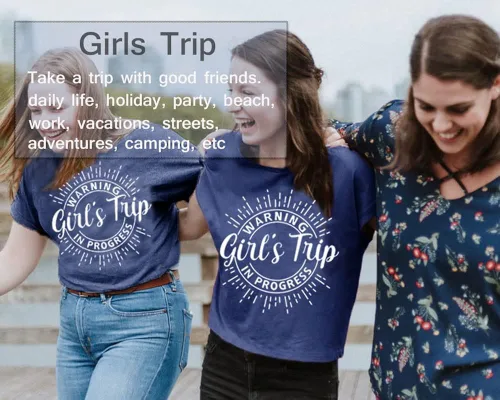 Vista 6 de Women Vacation Tank Tops Summer Warning Girls Trip in Progress Shirts Letter Printed Graphic Sleeveless Tee