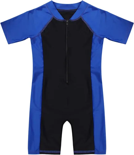 Vista 3 de Moily Conjunto de neopreno unisex para niños y niñas con cremallera, protección solar UV, traje de baño Azul y negro a