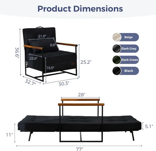 Vista 3 de MAXYOYO Silla convertible, silla plegable con respaldo ajustable, sofá cama plegable versátil, silla tapizada con cordón con marco, silla reclinable