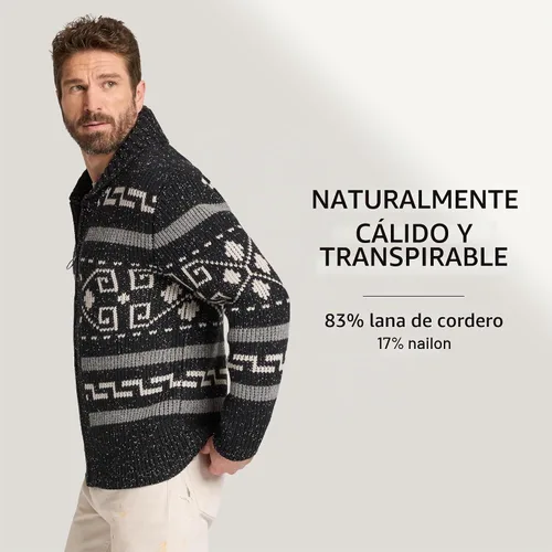 Vista 7 de Pendleton The Original Westerley, suéter de punto trenzado pesado con cremallera frontal para hombre Negro Donegal