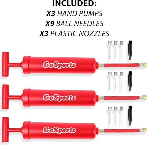 Vista 2 de GoSports Bomba de inflado de pelota deportiva, paquete de 3 con agujas y bolsa de viaje, ideal para padres, entrenadores y campamentos deportivos