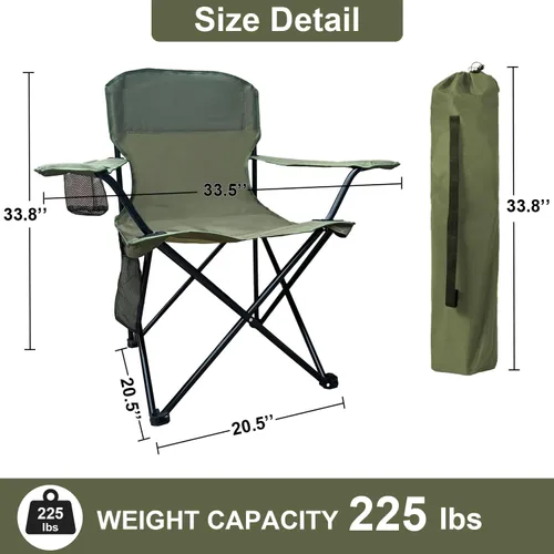 Vista 3 de Sillas plegables de camping colapsables Silla de césped de alta resistencia con bolsa para termos, bolsillo de almacenamiento, bolsa impermeable
