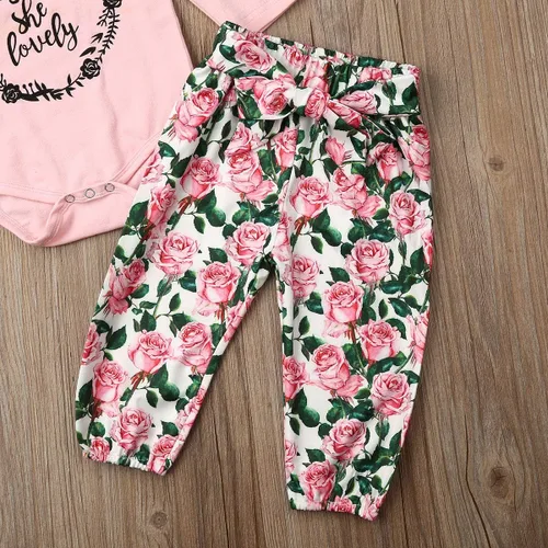 Vista 3 de Conjunto de 2 conjuntos de 2 piezas con estampado de letra y manga purfle para bebés y niñas