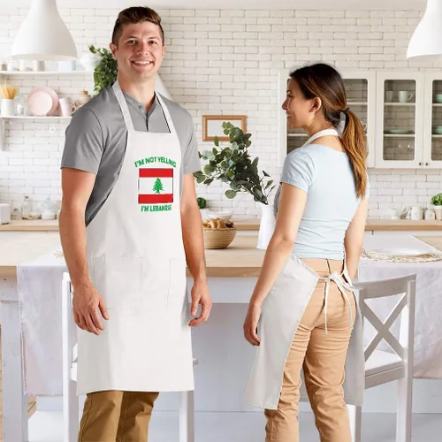 Vista 3 de Delantal de cocina ajustable con babero con babero ajustable con texto en inglés "I'M Not Yelling, I Am Libanese Lebanese Lebanon, Blanco