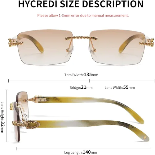Vista 3 de KAMMPT Gafas de sol vintage sin montura para mujeres y hombres, lentes rectangulares de metal dorado con diamantes sin marco