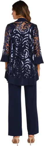 Vista 2 de R&M Richards Traje de 3 piezas con encaje de lentejuelas para mujer con collar