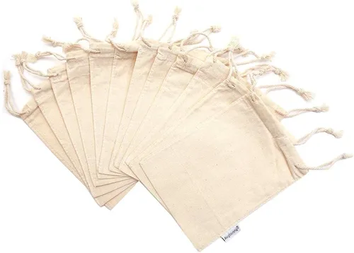 Vista 3 de Bolsas 100 % muselina de algodón con cordón, 12 unidades, M, Blanco