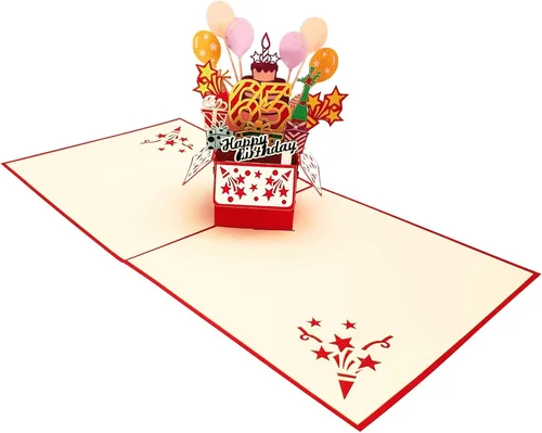 Vista 4 de iGifts And Cards Tarjeta de felicitación emergente 3D con caja de fiesta de cumpleaños número 65 color rojo de feliz 65 años – Sesenta y cinco