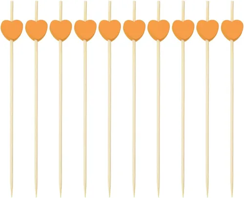 Vista 8 de ONLYKXY 20 palillos de bambú de 4.72 pulgadas con forma de corazón para aperitivos, fiesta de té, despedida de soltera, boda, San Valentín