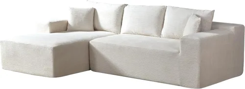 Vista 6 de Container Furniture Direct Ridge - Sofá convertible de pana en forma de L de 2 piezas en caja con almohadas, sofá modular de 3 plazas, muebles