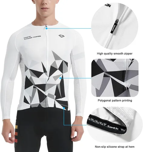 Vista 29 de Santic - Camiseta de ciclismo para hombre, manga larga, reflejante, cremallera completa, con bolsillos