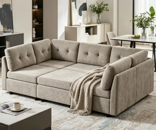 Vista 10 de VANOMi - Sofás seccionales de 6 plazas para sala de estar, sofá modular convertible de 118" en forma de nube, cómodos sofás de chenilla y sofás