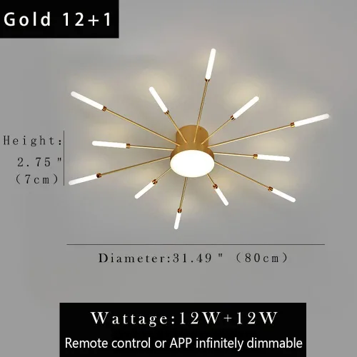 Vista 6 de Lámpara de techo LED regulable de 32 pulgadas, 12 luces de techo, lámpara de techo empotrada, iluminación de interior dorada para sala de estar, 12