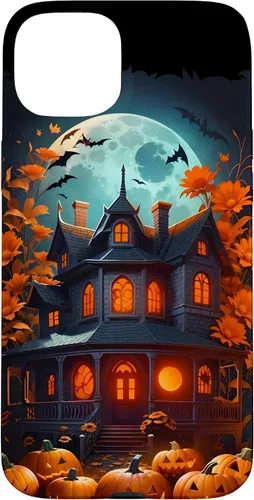 Vista 9 de iPhone 16 Halloween Spooky Haunted House Bats & Carved Pumpkins Case