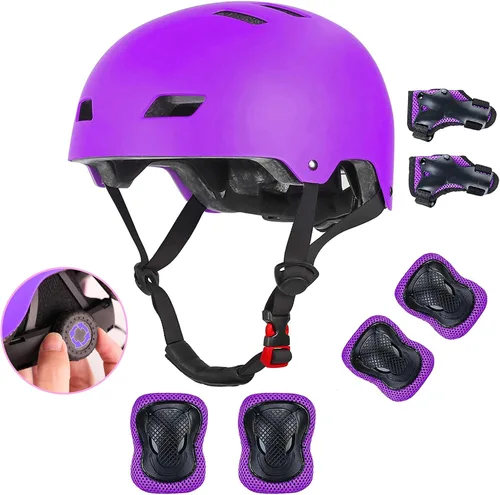 Vista 14 de Casco de bicicleta para niños de Banzk, para edades 3-5-8-14+, para niñas y niños, casco con rodilleras, coderas y muñequeras, ventilación