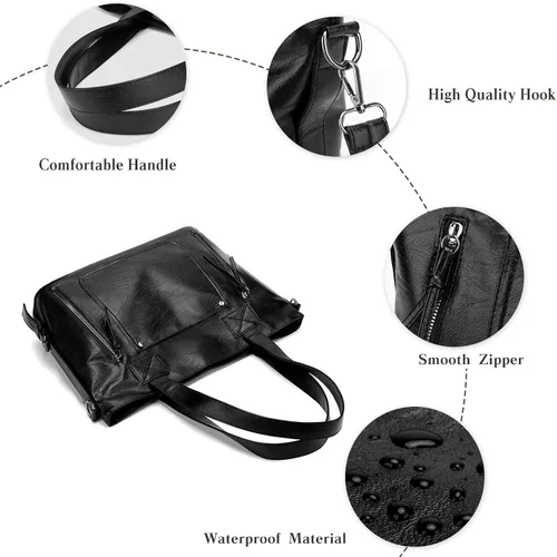 Vista 4 de Bolso de mano de moda Bolso de hombro de cuero PU Bolso cruzado Bolso impermeable con asa superior Bolso de mensajero para mujer Bolso de mano