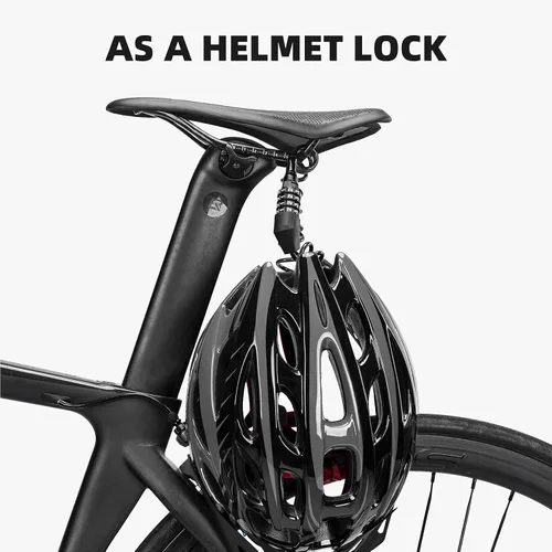 Vista 4 de ROCKBROS Candado para casco de motocicleta, bloqueo de cable de bicicleta, combinación ligera, pequeña cerradura de rueda de bicicleta reajustable